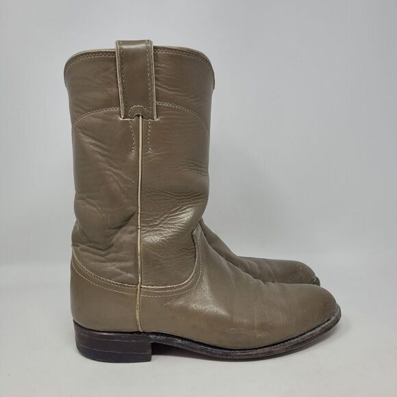 Justin Boots Mens 6C Gray Leather Western Cowboy Roper Ranch Rodeo - Picture 2 of 10